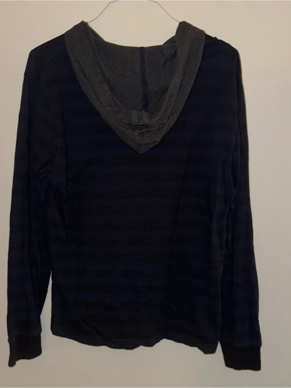 Banana Republic Striped Hooded Henley Shirt - Navy & Charcoal